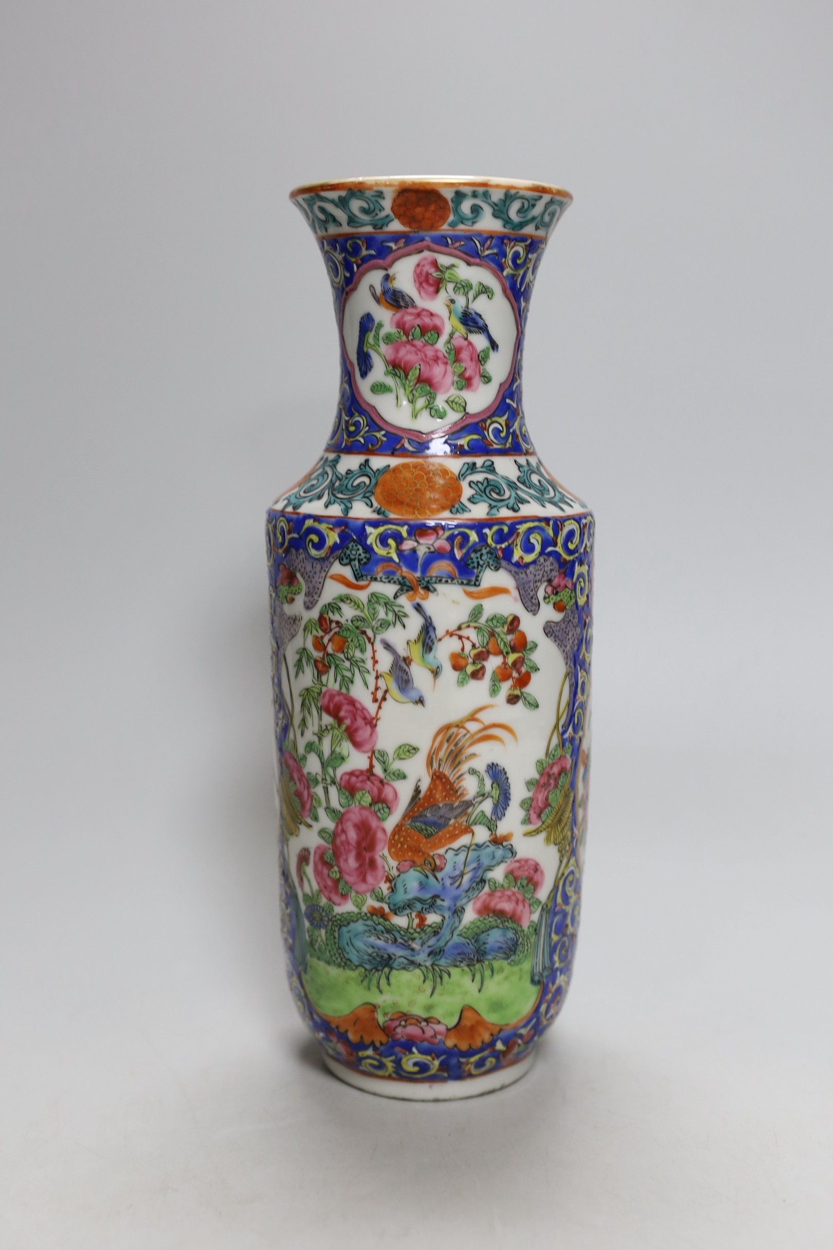 A late 19th century Chinese famille rose vase, 25.5cm high